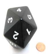 Koplow Games 55mm Jumbo D20 Opaque Black with White Numbers